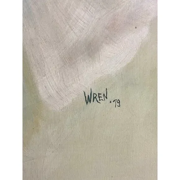 Vintage Signed Sad Clown Oil Painting by WREN ’79 Framed Original Artwork MCM
